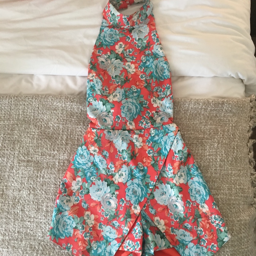 Halter Floral Open Back Dressy Romper